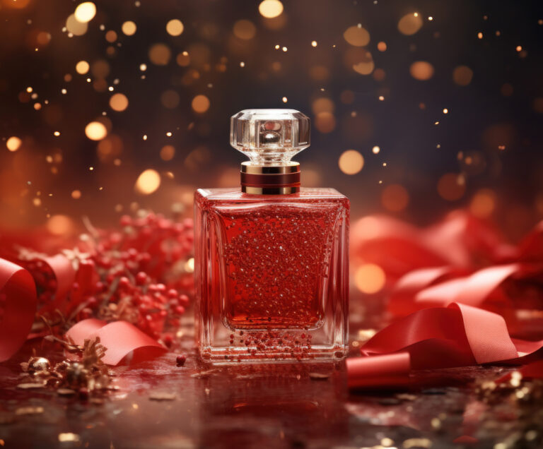 elegant perfume bottle on top of christmas e1734229380626